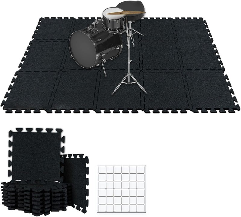 TroyStudio Thick Drum Rug Pad, 15 Pcs 11 x 11 x 0.5 inches Interlocking Sound Absorbing Rug, Non Slip Anti Vibration Sound Proof Floor Mats, Acoustic Carpet Blankets for Drum Set, Piano, Studio - Image 1